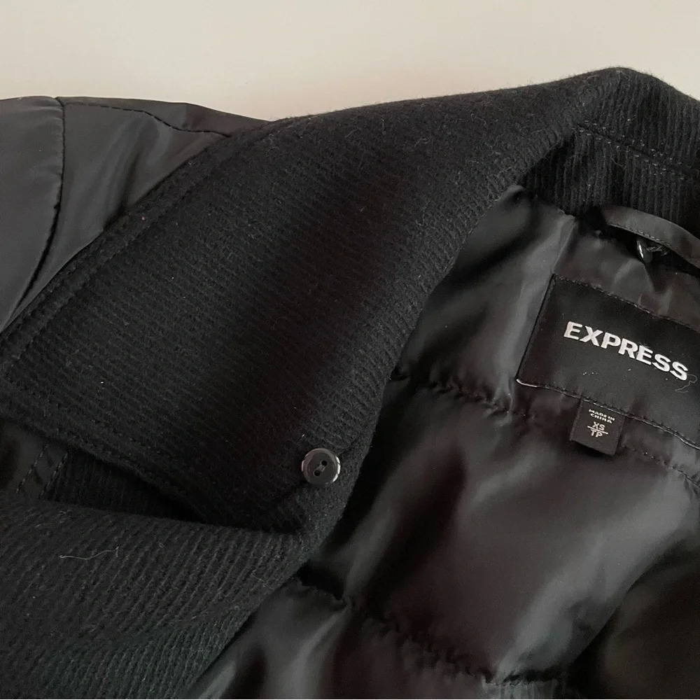 Express Black Puffer Wool Lined Padded Winter Warm Cozy Ski Jacket Coat Size XS - Picture 10 of 14